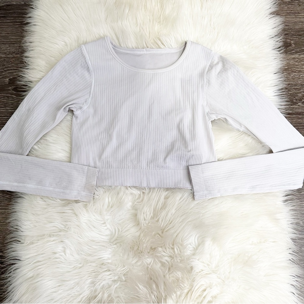 Lululemon Ebb To Street Womens Long Sleeve Crop‎ Shirt Size 6 Natural Ivory
